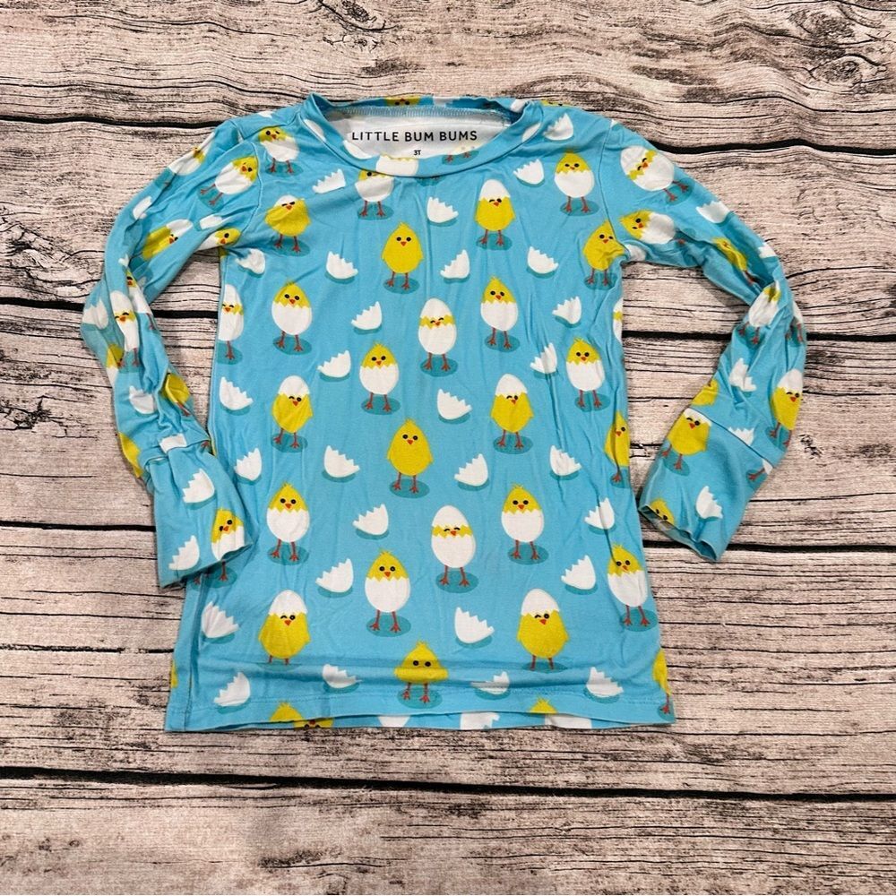 Little Bum Bums Unisex Bamboo Blue Chick Print Pajama Top Size 3t